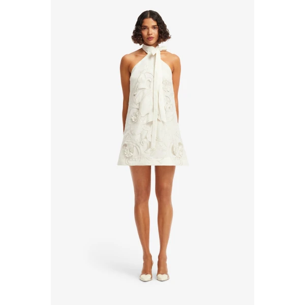 Leo Lin Lola Appliqué Halterneck Mini Dress  - Leo Lin Dress - Australian Luxury Fashion - Shop at Coveti