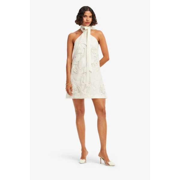 Leo Lin Lola Appliqué Halterneck Mini Dress  - Leo Lin Dress - Australian Luxury Fashion - Shop at Coveti