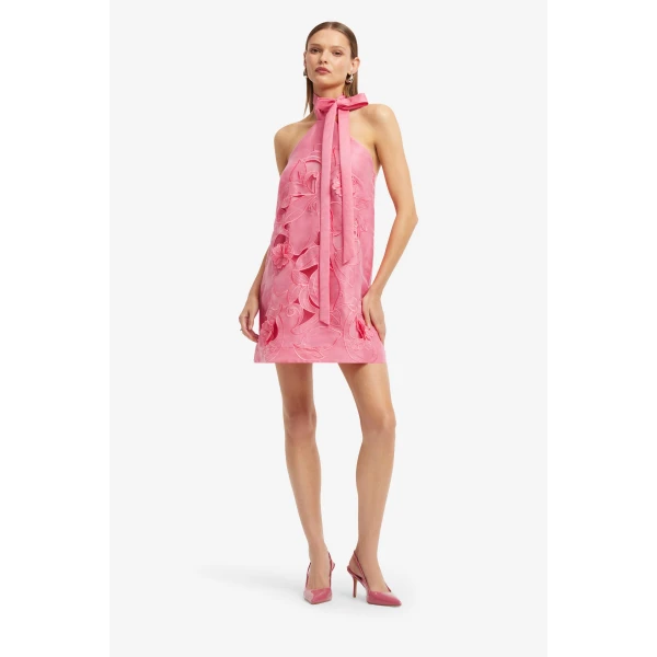 Leo Lin Lola Appliqué Halterneck Mini Dress  - Leo Lin Dress - Australian Luxury Fashion - Shop at Coveti