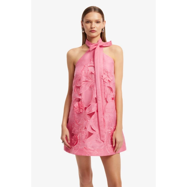 Leo Lin Lola Appliqué Halterneck Mini Dress  - Leo Lin Dress - Australian Luxury Fashion - Shop at Coveti