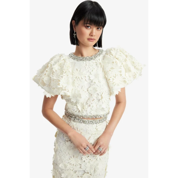 Leo Lin Lucia Embellished Lace Top  - Leo Lin Dress - Australian Luxury Fashion - Shop at Coveti