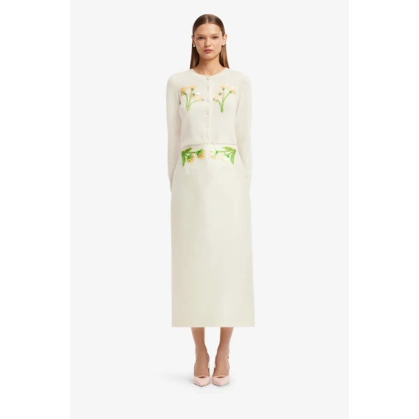 Leo Lin Quinn Embellished Wool Midi Skirt  - Leo Lin Dress - Australian Luxury Fashion - Shop at Coveti