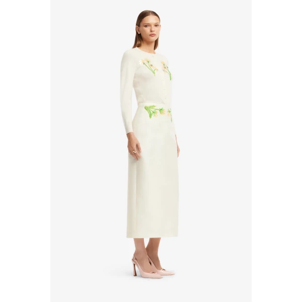 Leo Lin Quinn Embellished Wool Midi Skirt  - Leo Lin Dress - Australian Luxury Fashion - Shop at Coveti