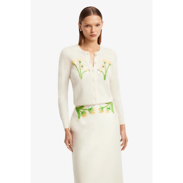 Leo Lin Quinn Embellished Wool Midi Skirt  - Leo Lin Dress - Australian Luxury Fashion - Shop at Coveti