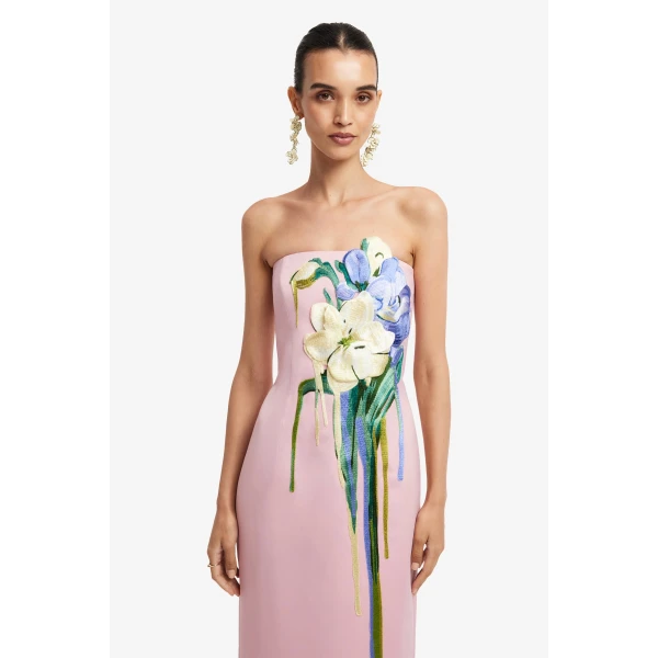 Leo Lin Rayna Embroidered Bustier Maxi Dress  - Leo Lin Dress - Australian Luxury Fashion - Shop at Coveti