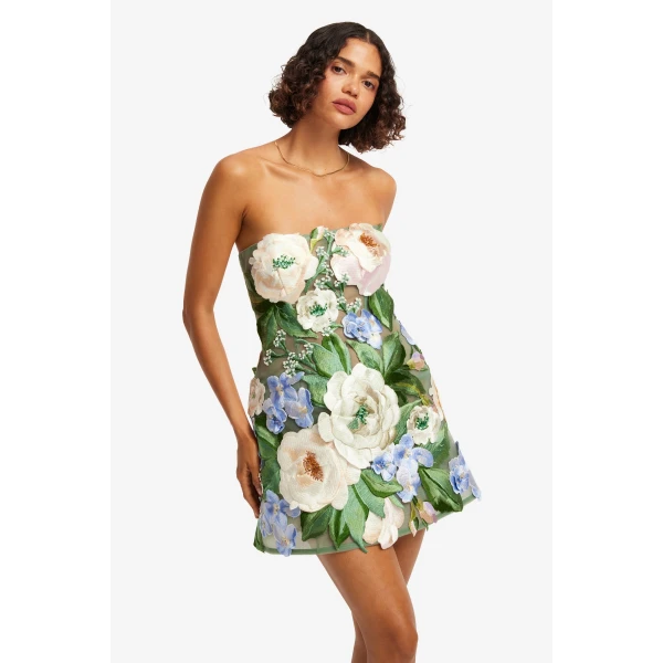 Leo Lin Roselle Floral Hand Embroidered Bustier Mini Dress  - Leo Lin Dress - Australian Luxury Fashion - Shop at Coveti