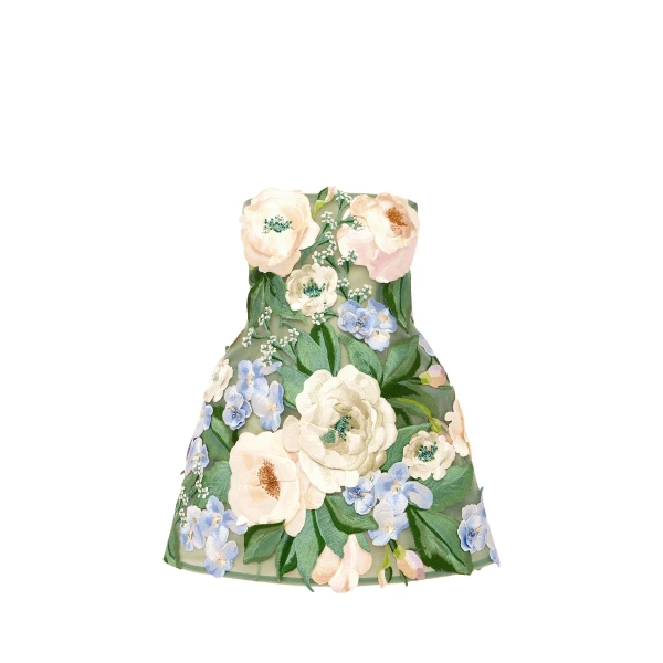Leo Lin Roselle Floral Hand Embroidered Bustier Mini Dress  - Leo Lin Dress - Australian Luxury Fashion - Shop at Coveti