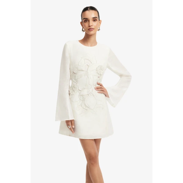 Leo Lin Suzanne Appliqué Bell Sleeve Mini Dress  - Leo Lin Dress - Australian Luxury Fashion - Shop at Coveti