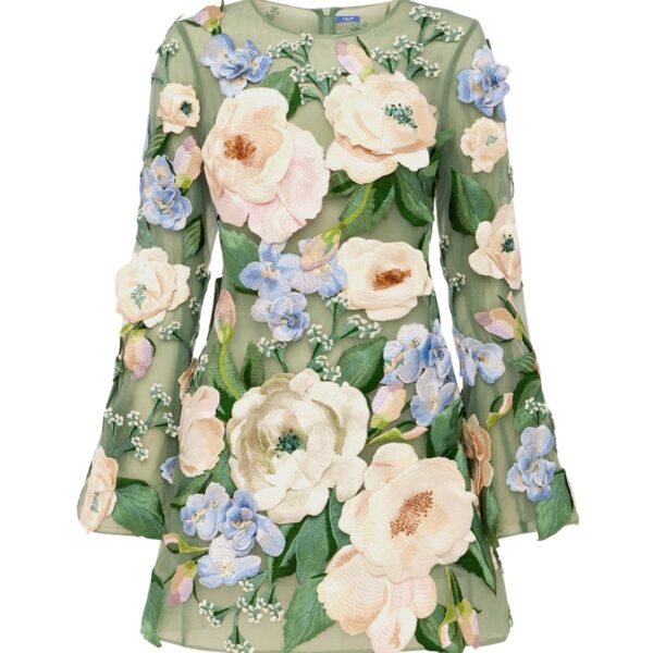 Leo Lin Suzanne Floral Hand Embroidered Bell Sleeve Mini Dress  - Leo Lin Dress - Australian Luxury Fashion - Shop at Coveti