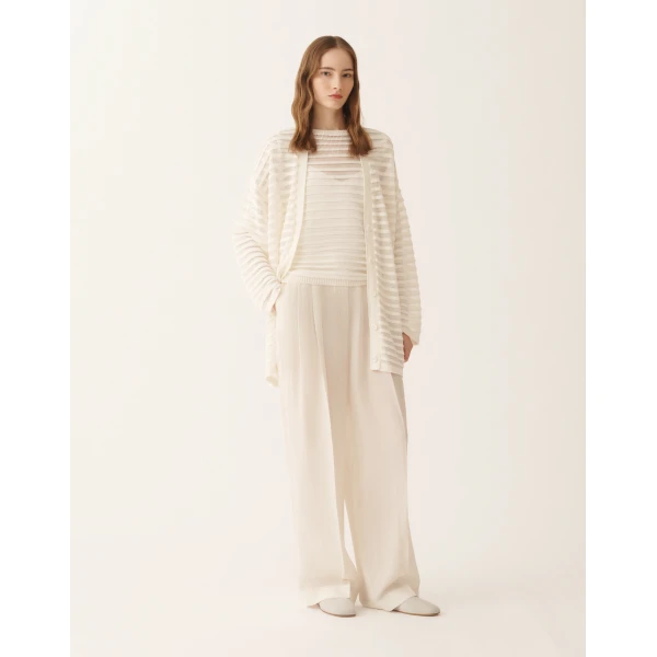 Fabiana Filippi White Cotton and Linen Cardigan with Sequins, view 2