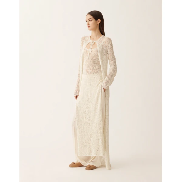 Fabiana Filippi Long Cardigan in Micro Sequins, Mastic, view 2