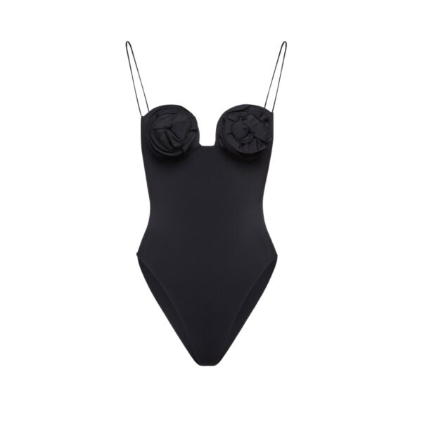 Magda Butrym 3D flower retro bustier swimsuit in black