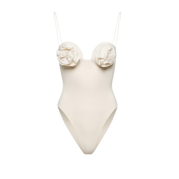 Magda Butrym 3D flower retro bustier swimsuit in cream