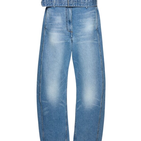 Magda Butrym Belted wide-leg denim trousers in light blue