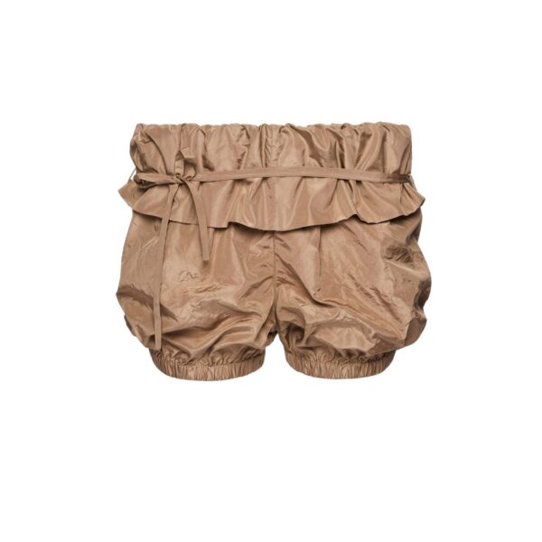 Magda Butrym Bubble silk shorts with ruffle waist in brown