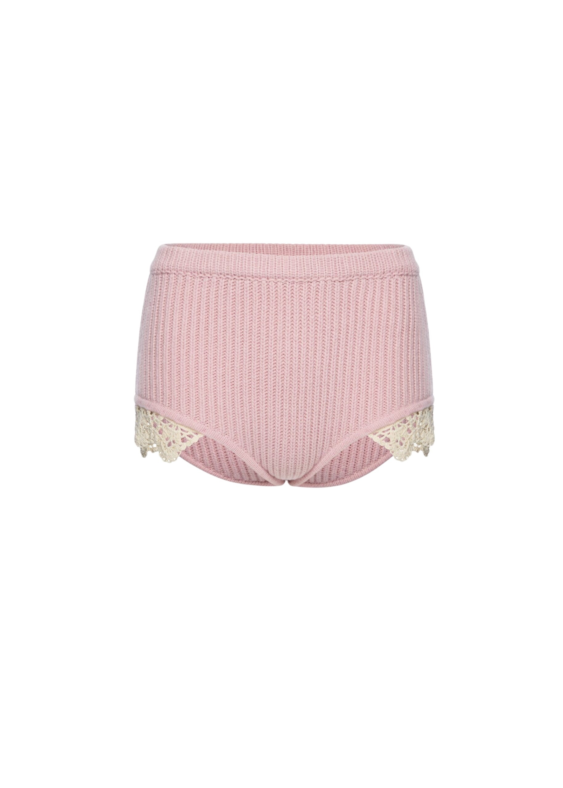 Magda Butrym Cashmere crochet-trim shorts in light pink