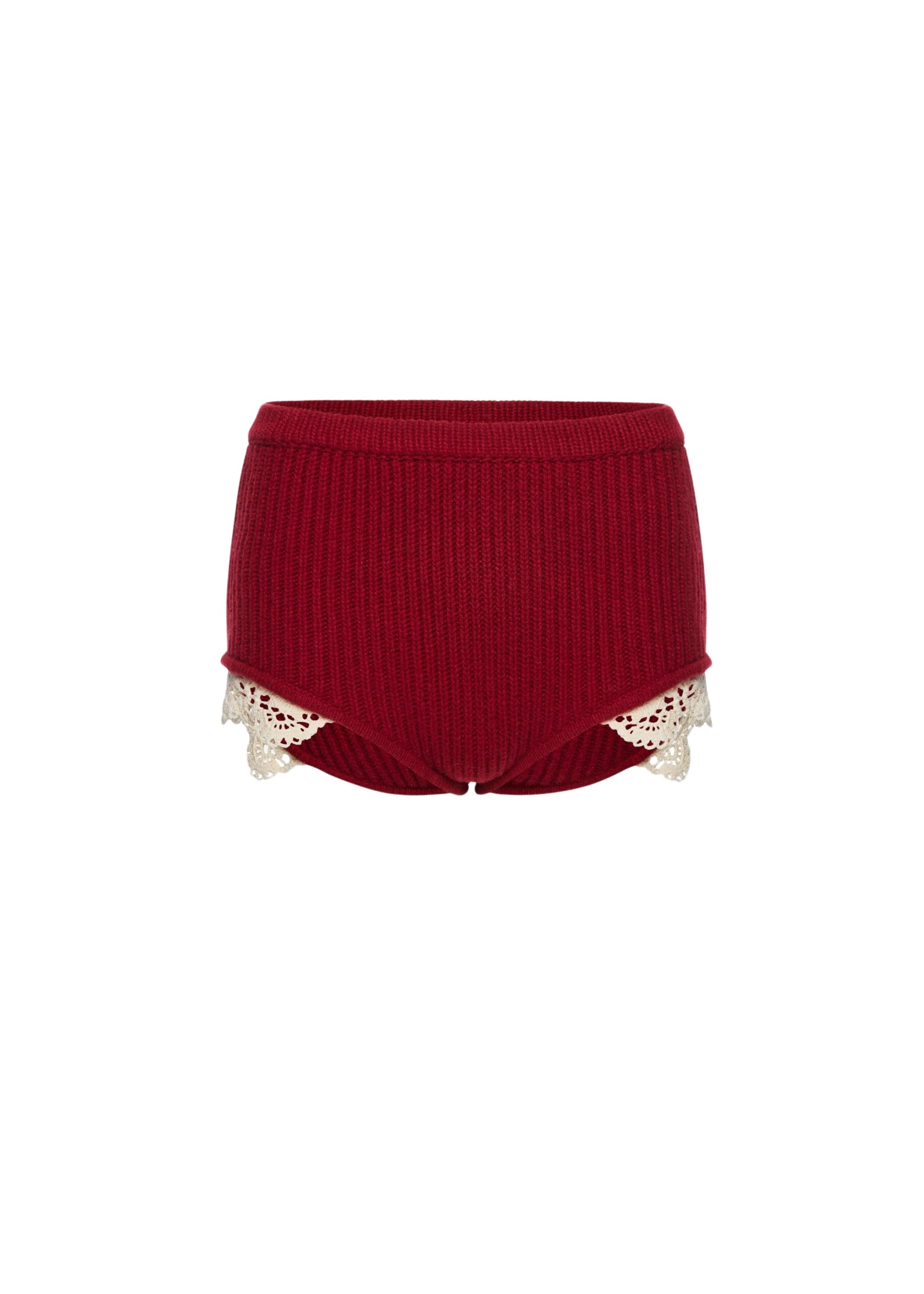 Magda Butrym Cashmere crochet-trim shorts in red