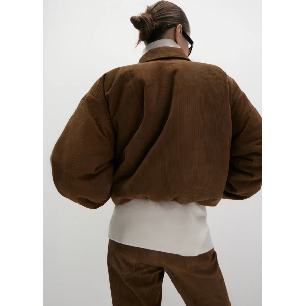 Magda Butrym Corduroy-effect leather bomber jacket in terracotta, view 5