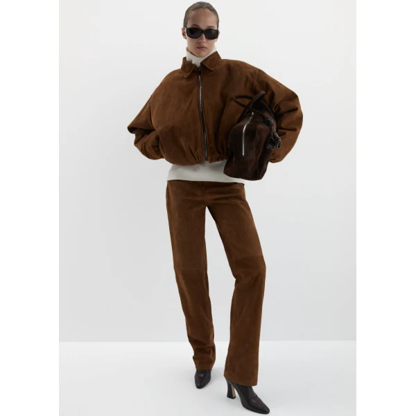 Magda Butrym Corduroy-effect leather straight-leg pants in terracotta, view 2