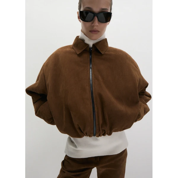 Magda Butrym Corduroy-effect leather straight-leg pants in terracotta, view 3