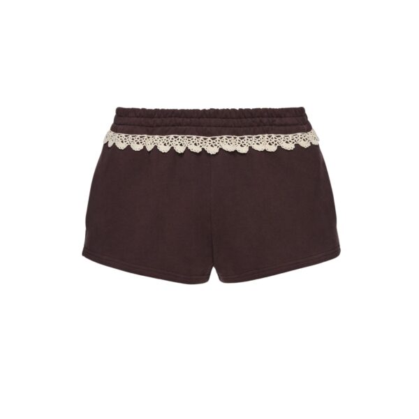Magda Butrym Cotton jersey shorts with crochet lace trim in brown