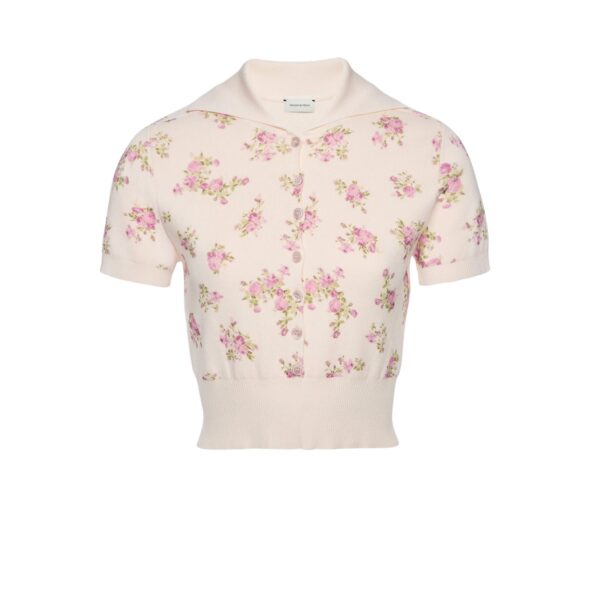 Magda Butrym Cotton polo with wide collar in cream floral print