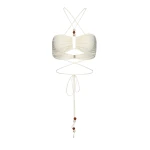 Magda Butrym Criss-cross bandeau top in cream with beads