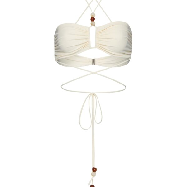 Magda Butrym Criss-cross bandeau top in cream with beads