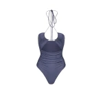 Magda Butrym Criss-cross halter swimsuit in metallic blue