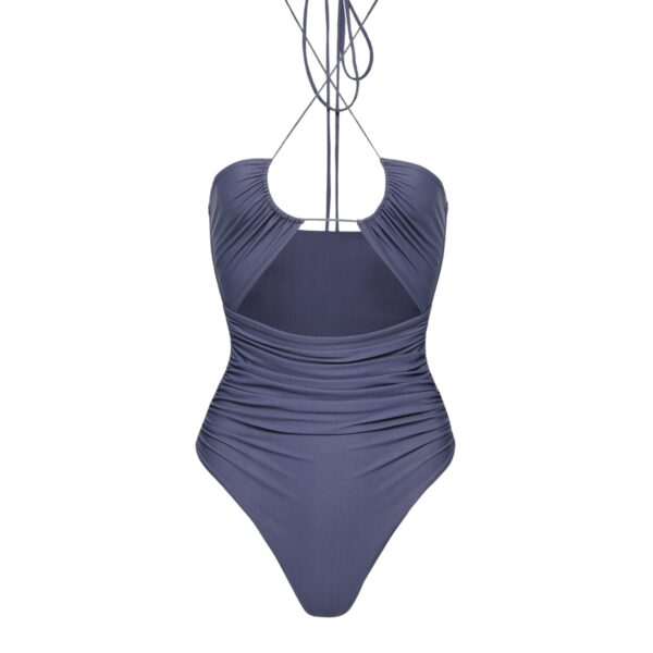 Magda Butrym Criss-cross halter swimsuit in metallic blue