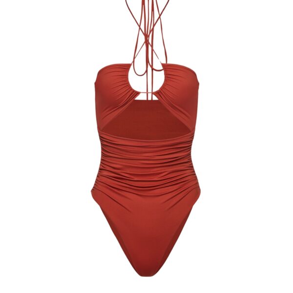 Magda Butrym Criss-cross halter swimsuit in orange