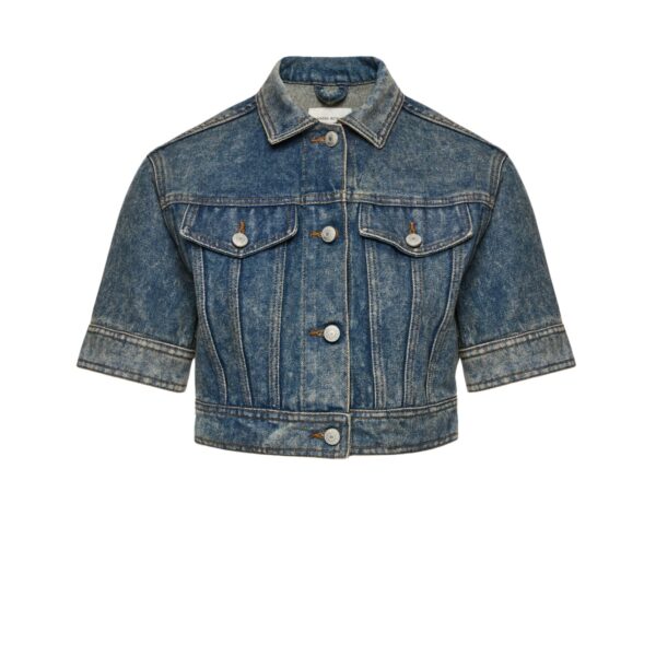 Magda Butrym Cropped denim jacket with short sleeves in vintage blue