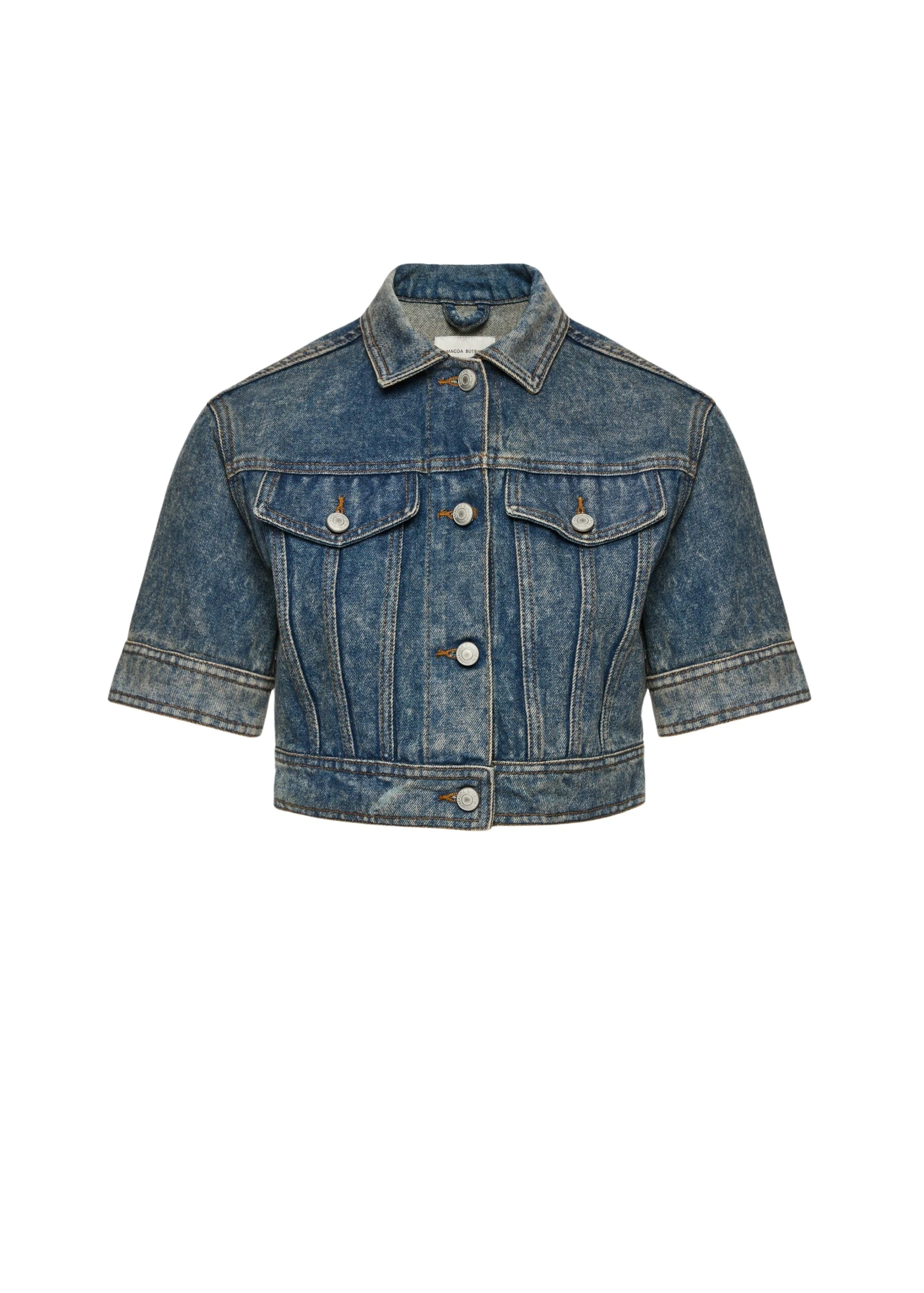 Magda Butrym Cropped denim jacket with short sleeves in vintage blue