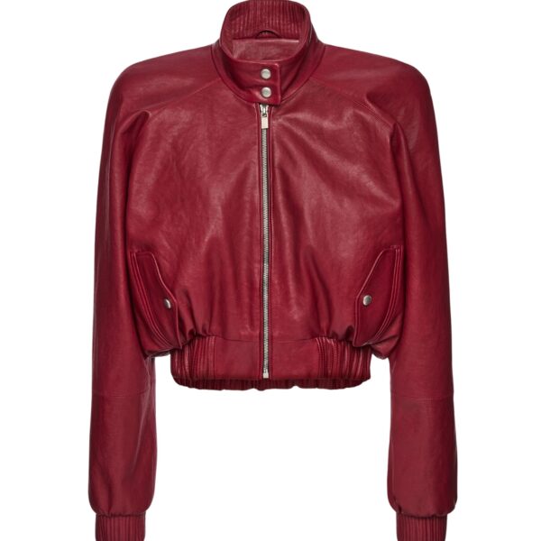 Magda Butrym Cropped leather bomber jacket in cherry red