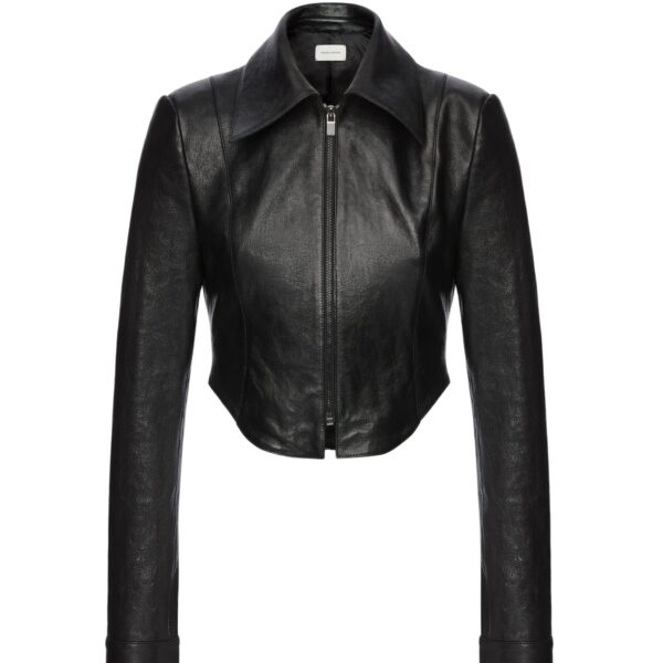 Magda Butrym Curved hem leather jacket in black