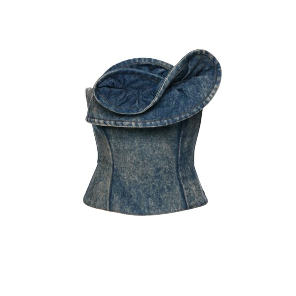 Magda Butrym Denim corset with sculptural neckline in vintage blue