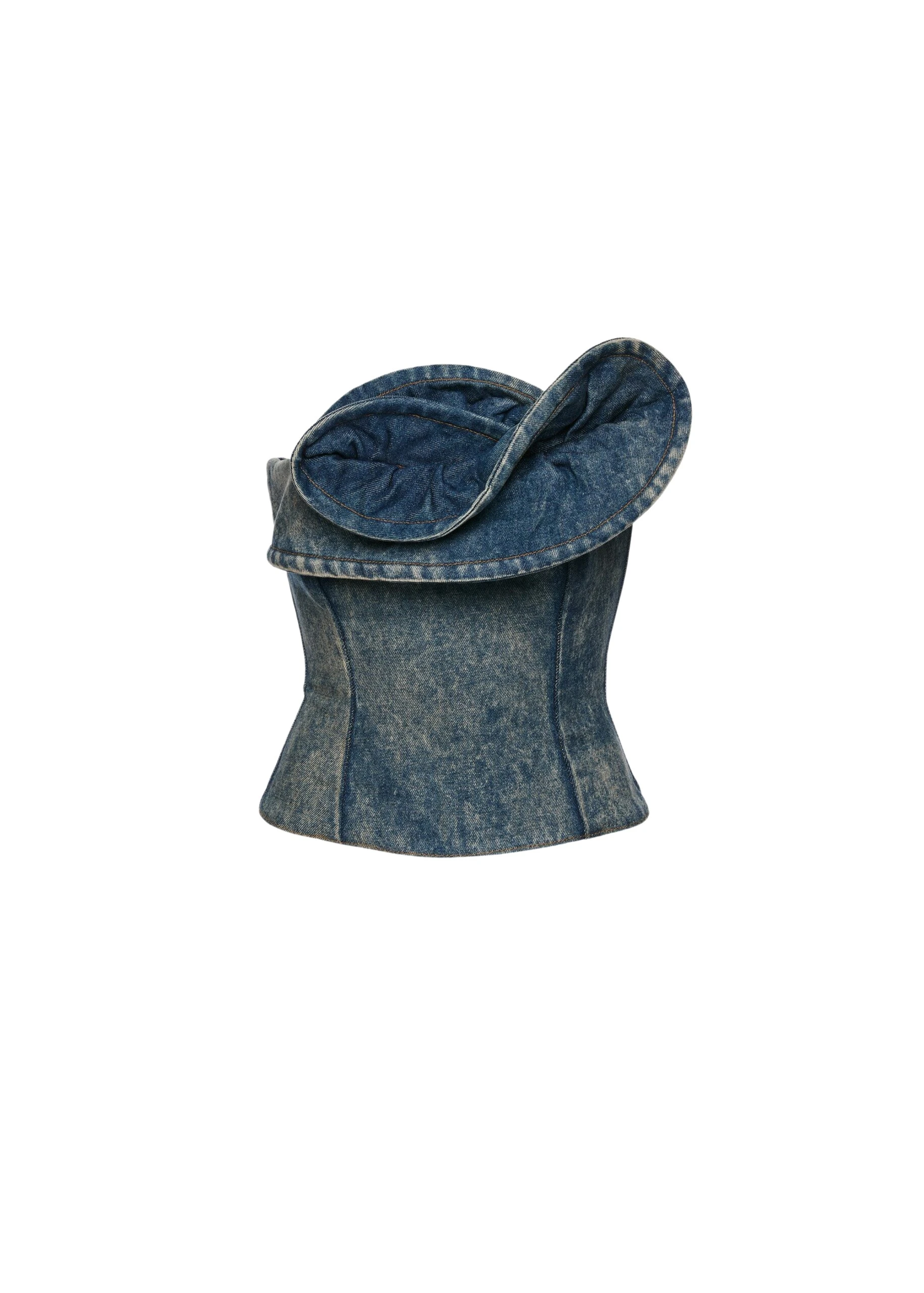 Magda Butrym Denim corset with sculptural neckline in vintage blue