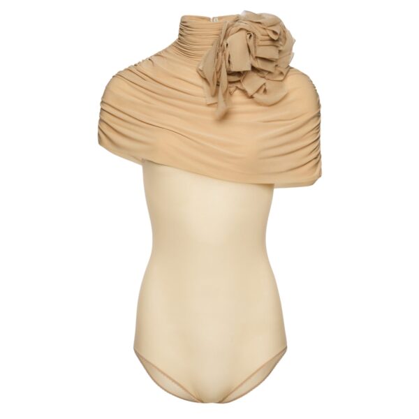 Magda Butrym Draped cape-effect cupro bodysuit in beige