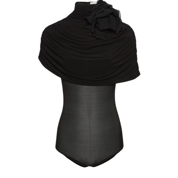 Magda Butrym Draped cape-effect cupro bodysuit in black