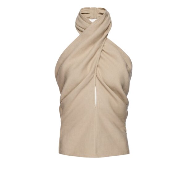 Magda Butrym Draped halterneck linen blouse in beige