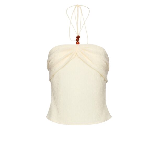Magda Butrym Draped halterneck top with beads in cream