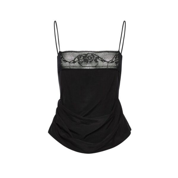 Magda Butrym Draped silk lace-trim top in black
