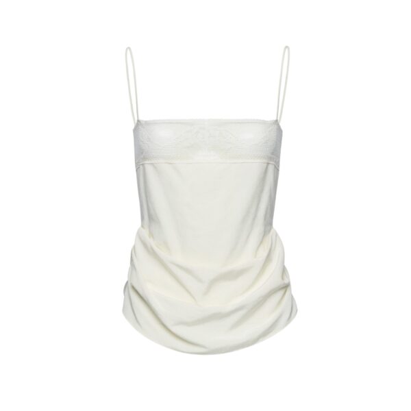 Magda Butrym Draped silk lace-trim top in cream