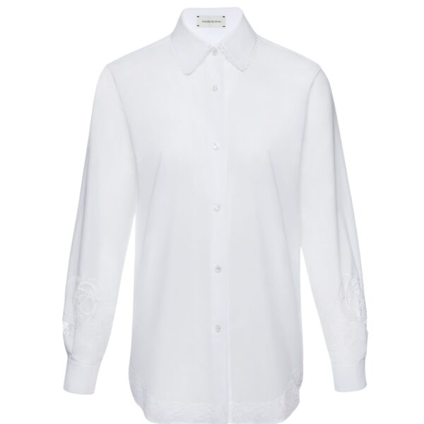 Magda Butrym Embroidered sleeves lace-trimmed shirt in white