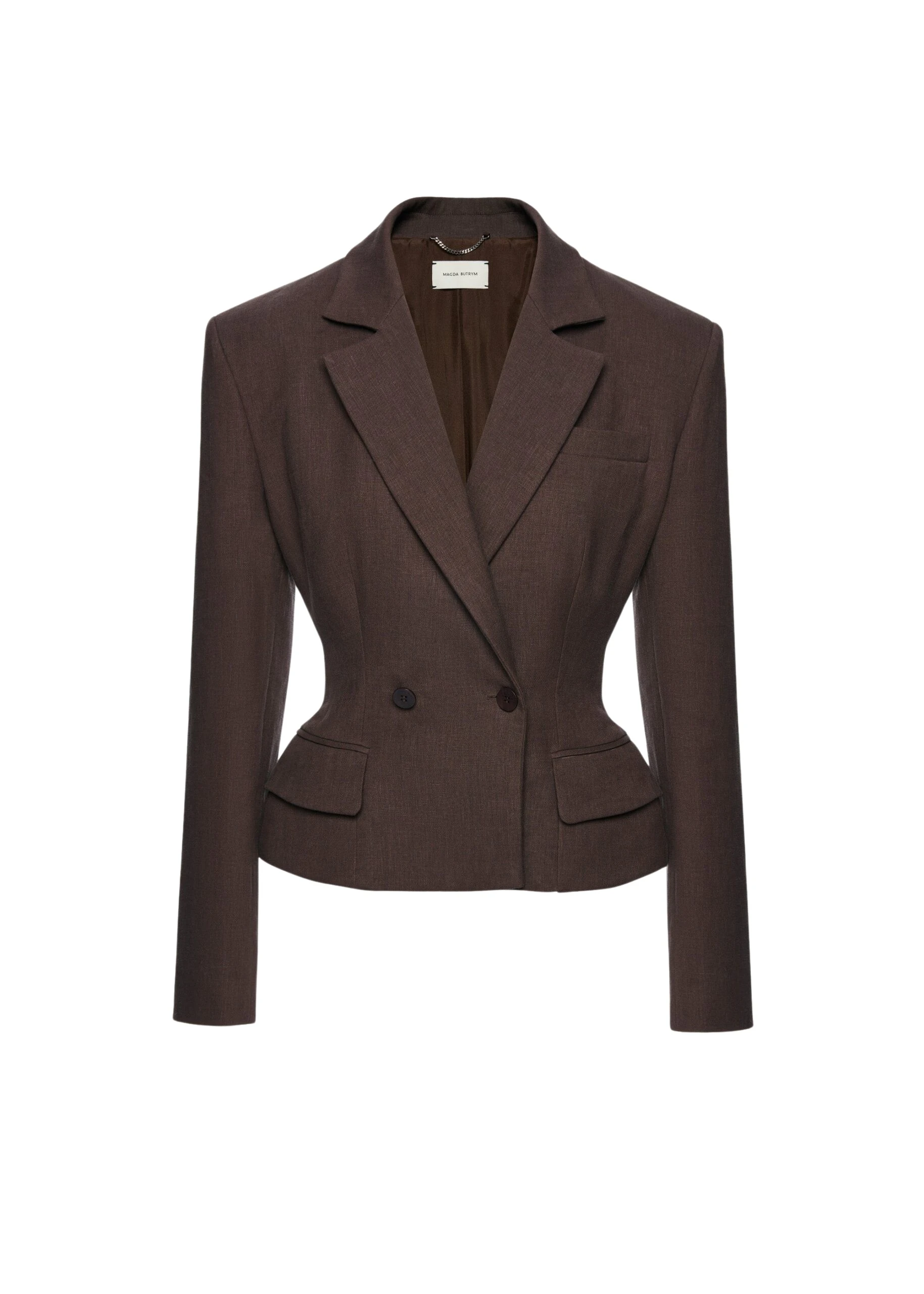 Magda Butrym Fitted linen double breasted blazer in brown