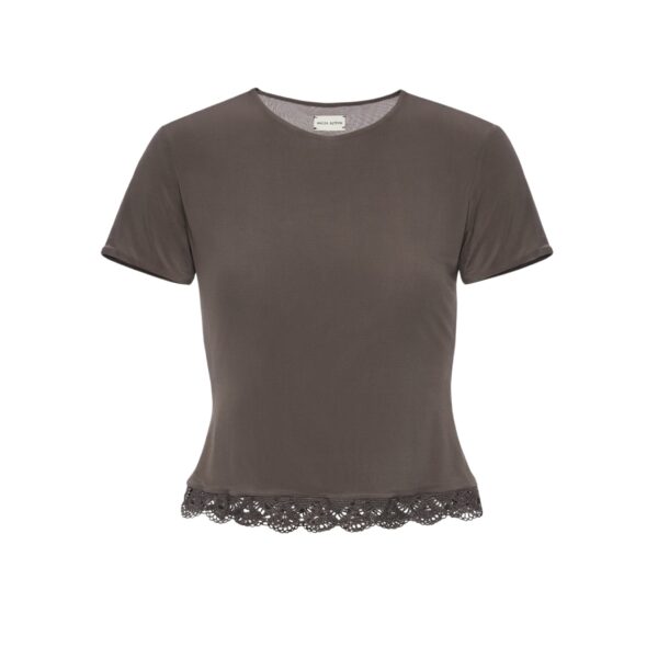 Magda Butrym Fitted t-shirt with crochet trim in brown