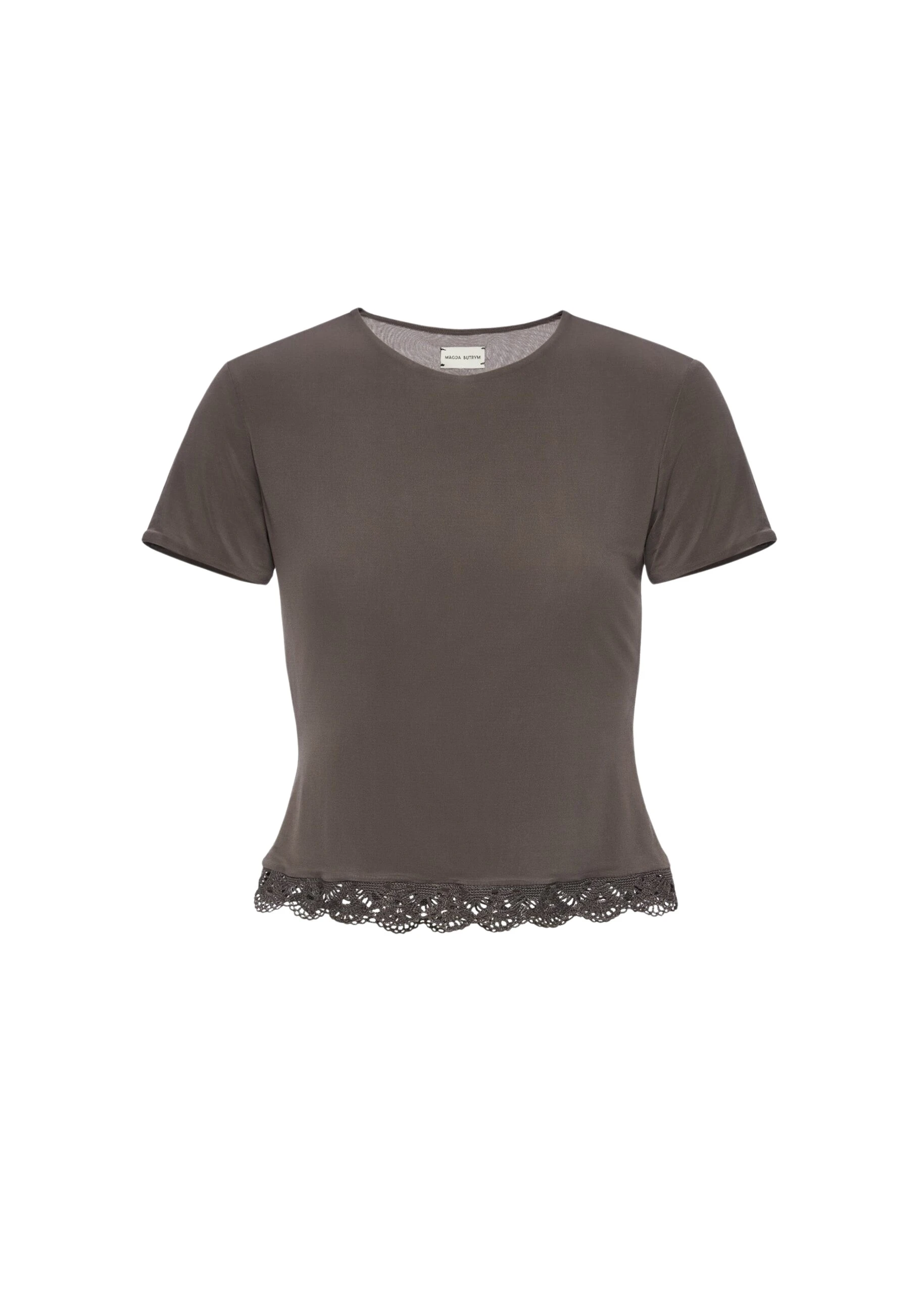 Magda Butrym Fitted t-shirt with crochet trim in brown