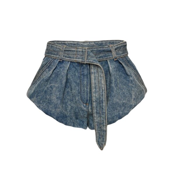 Magda Butrym Flared denim shorts with underlayer in vintage blue