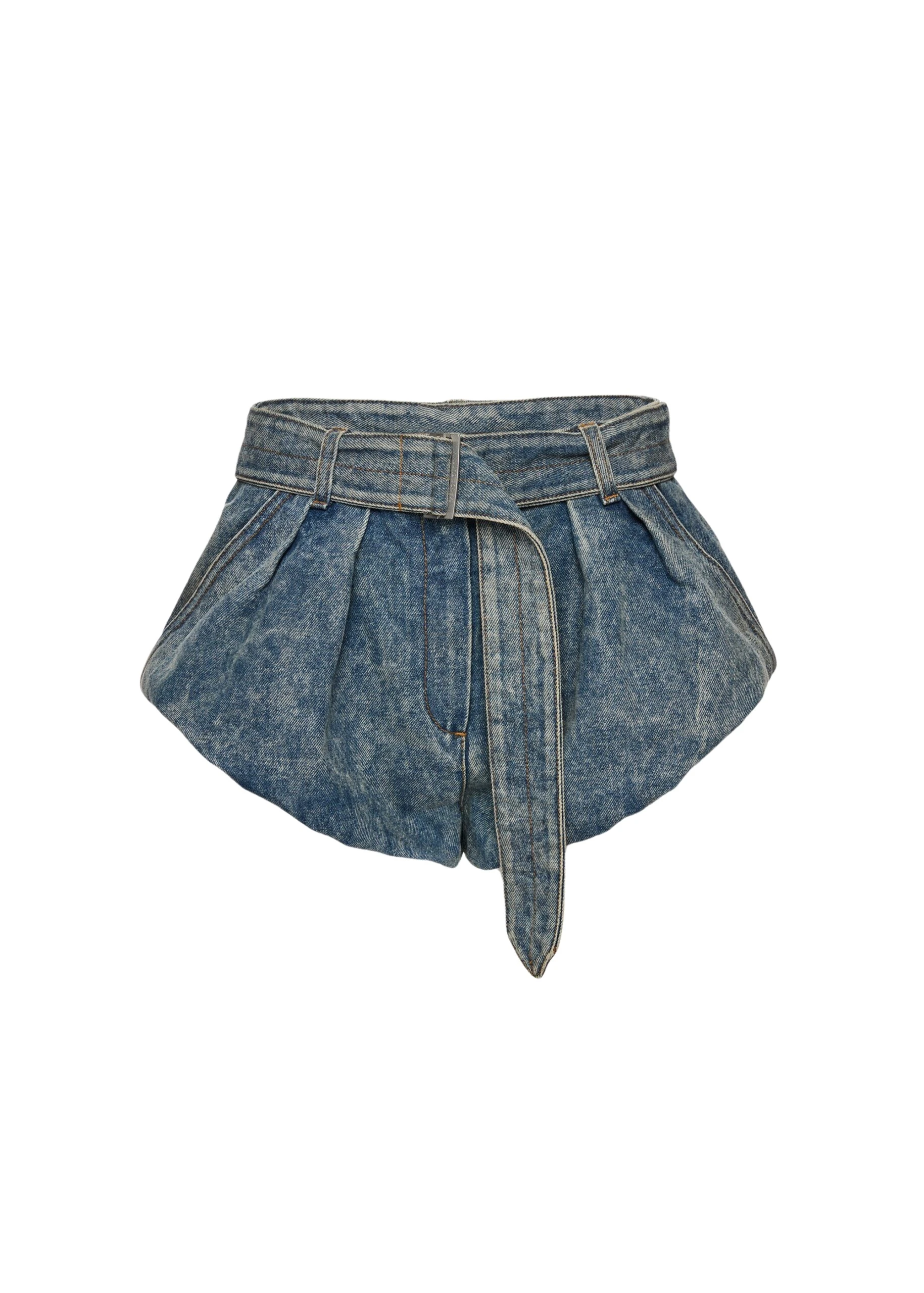 Magda Butrym Flared denim shorts with underlayer in vintage blue