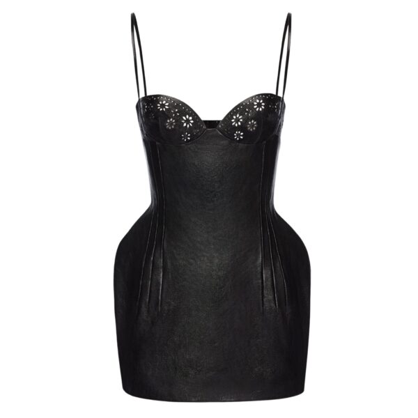 Magda Butrym Floral detailing leather mini dress in black
